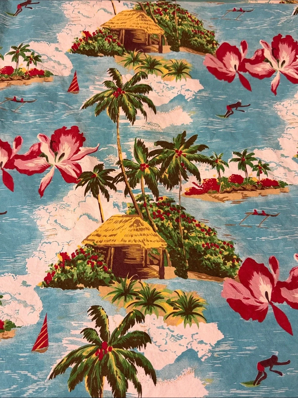 Pottery Barn Blue and Red Hawaiian Tropical Duvet Cover